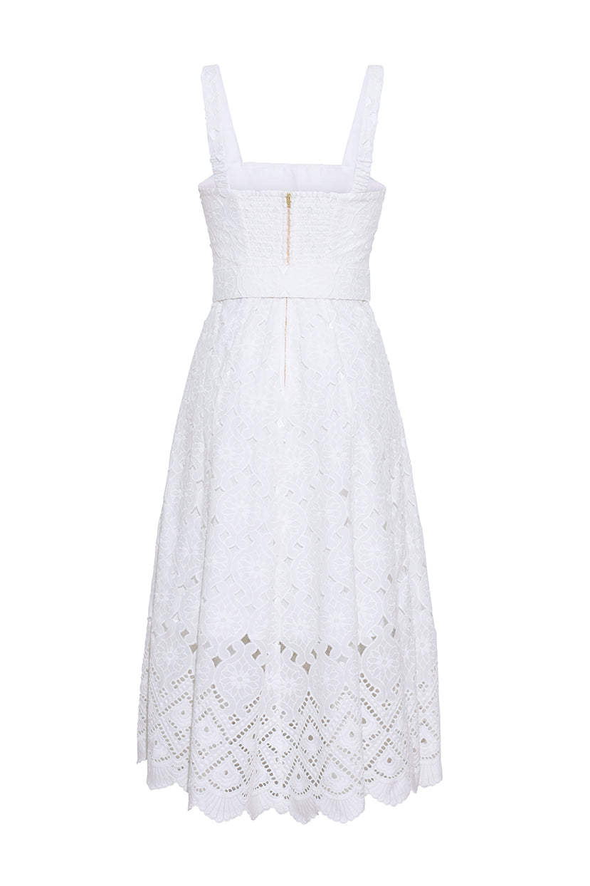 Calypso Dress in Trellis Eyelet White