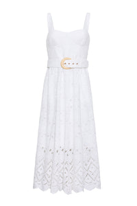 Calypso Dress in Trellis Eyelet White