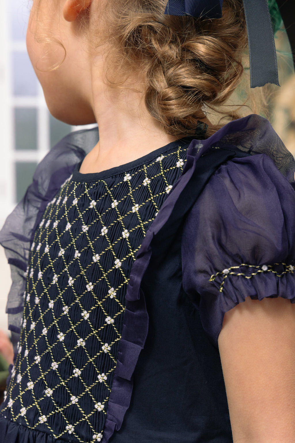 Camelia Navy Cotton Smocked Dress