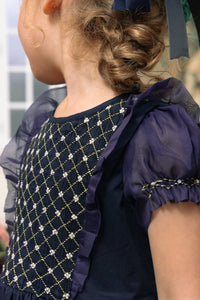Camelia Navy Cotton Smocked Dress