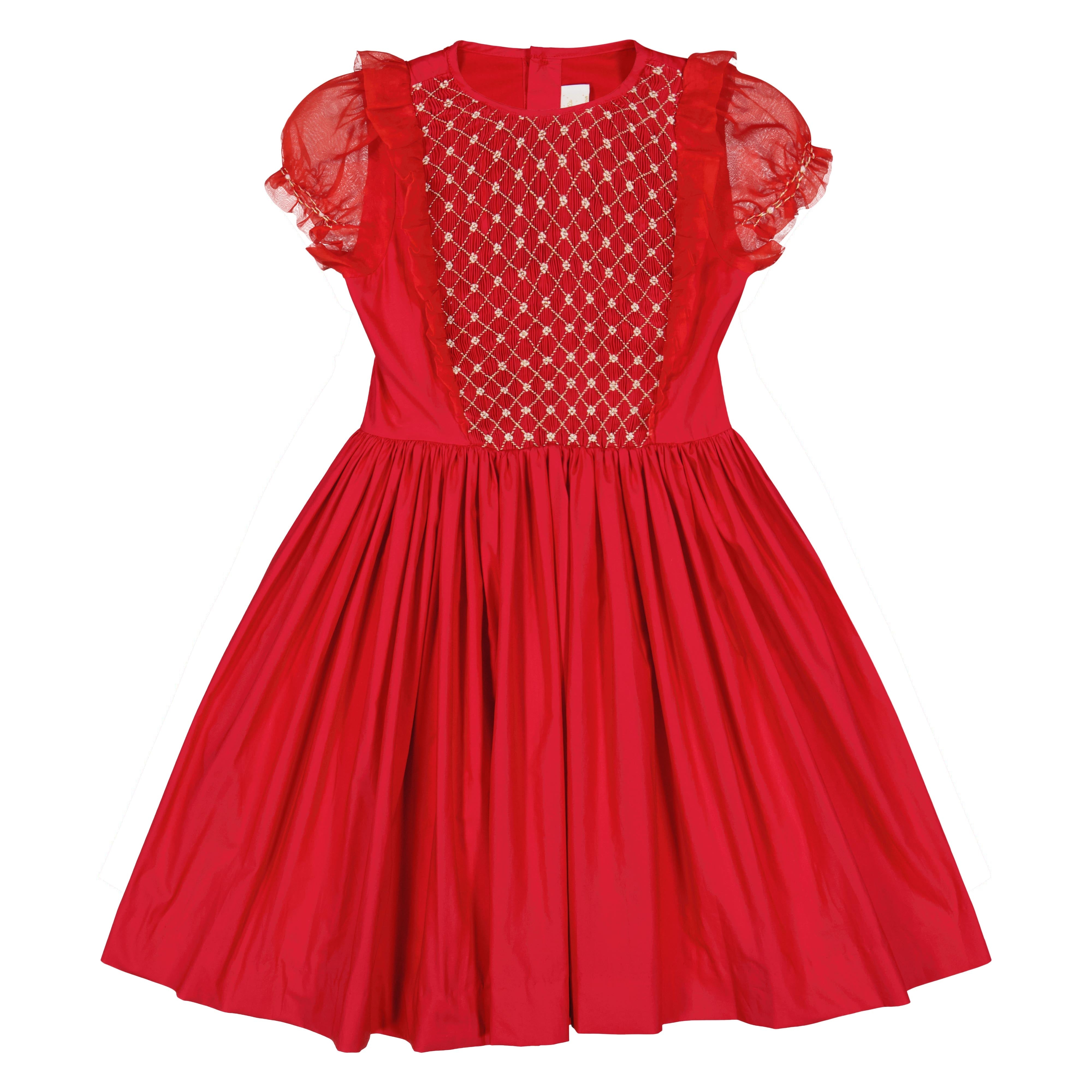 Camelia Red Cotton Smocked Dress