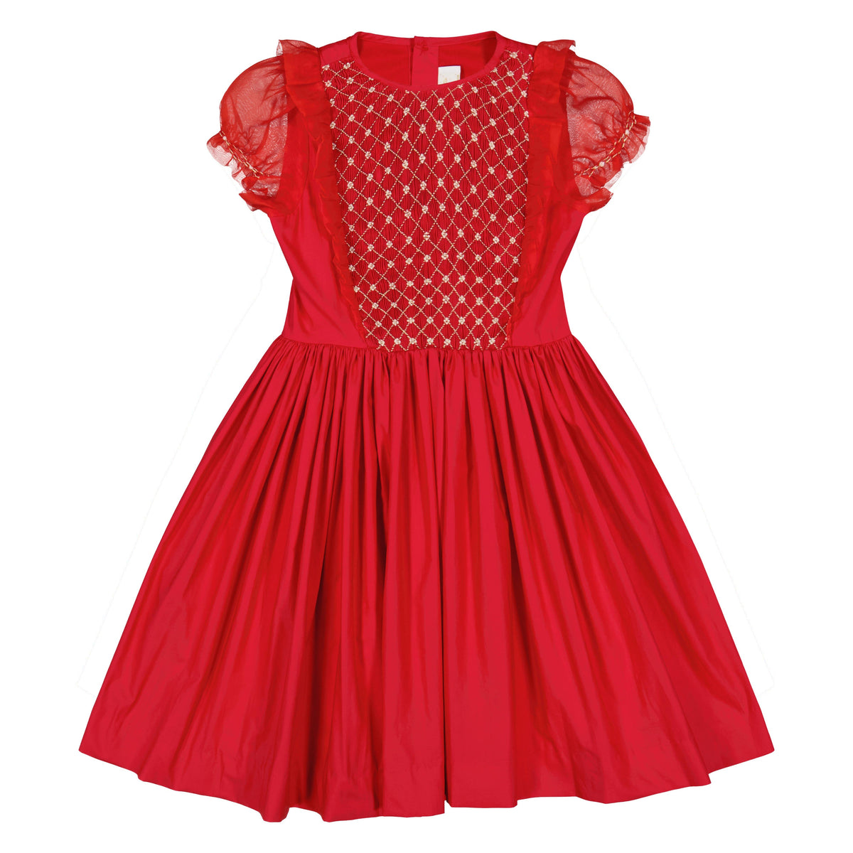 Camelia Red Cotton Smocked Dress
