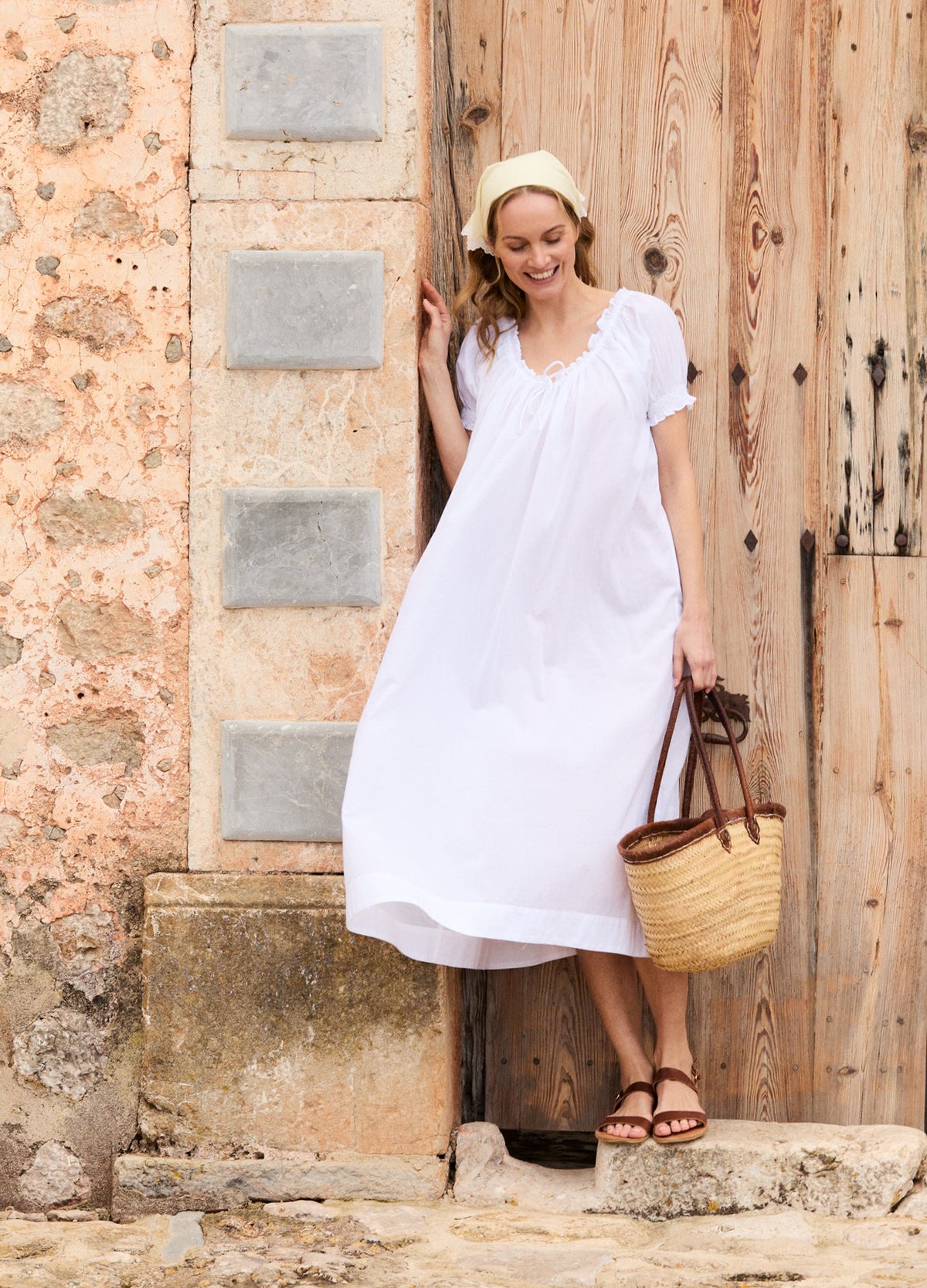 Clover Long Cotton Nightdress in White