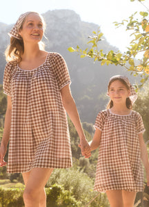 Brigitte Cotton Nightdress in Chocolate Gingham