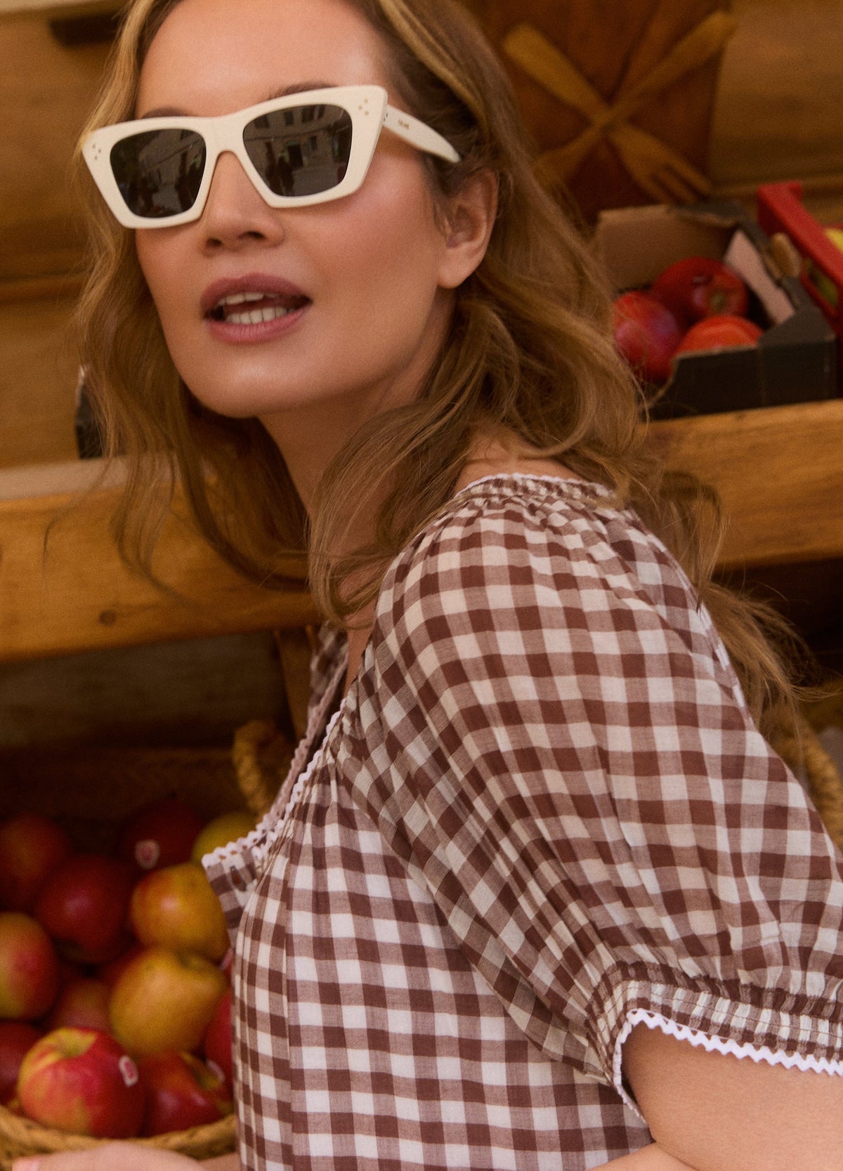 Elle Cotton Nightdress in Chocolate Gingham