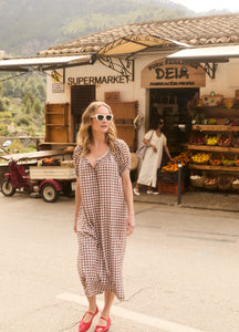 Elle Cotton Nightdress in Chocolate Gingham