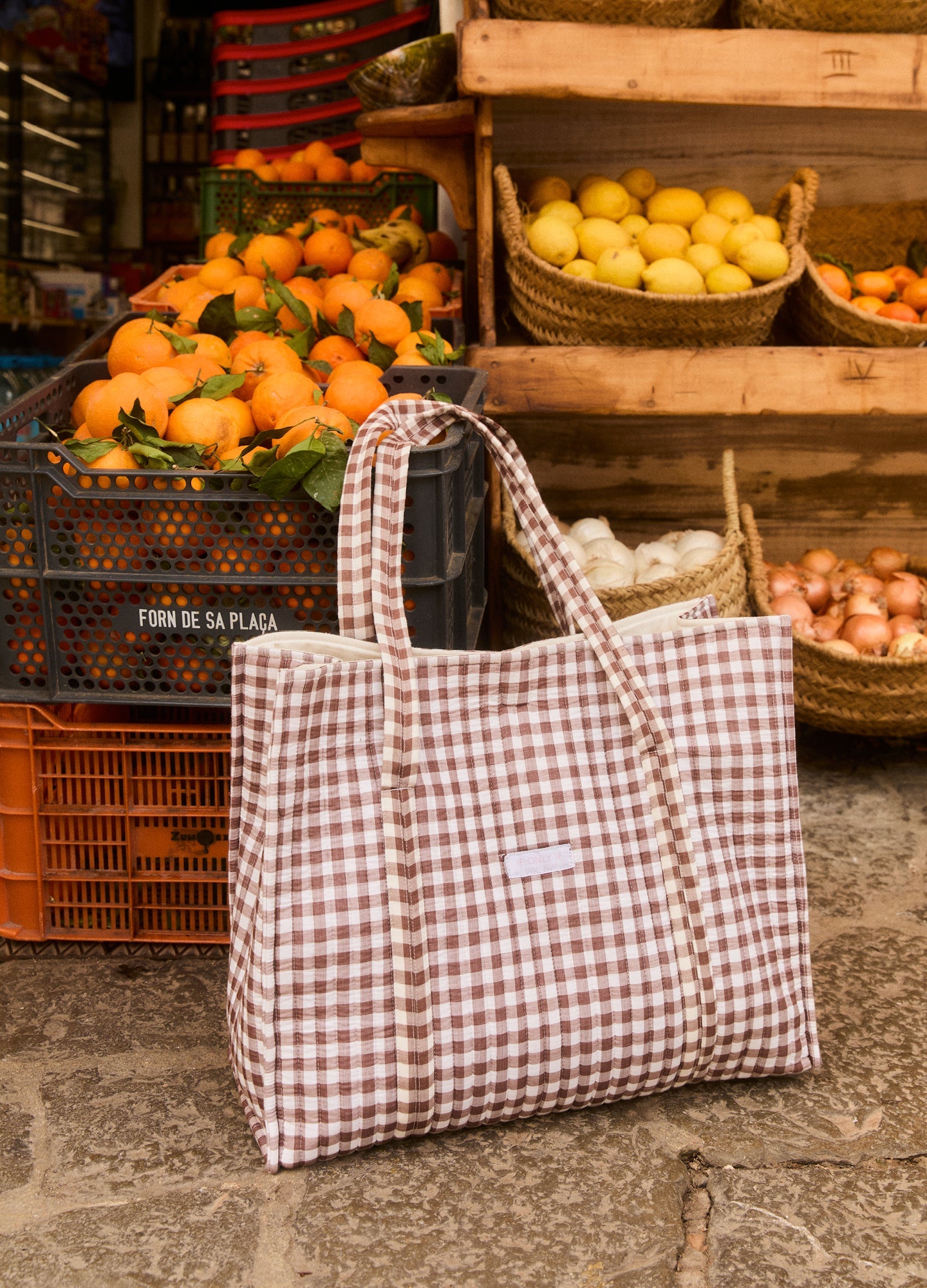 Nicky Beach Bag in Chocolate Gingham