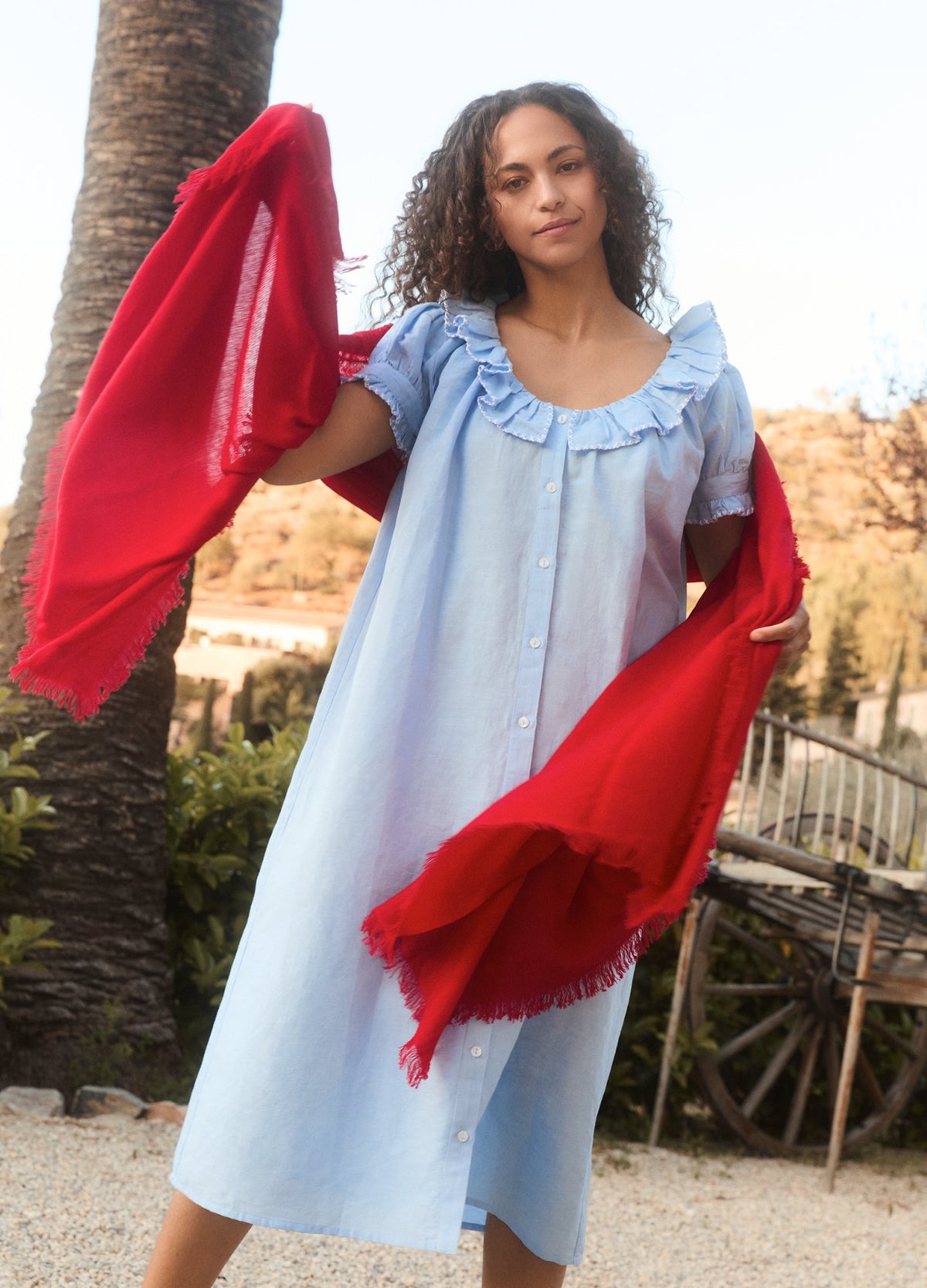 Jenny Linen Nightdress in Powder Blue