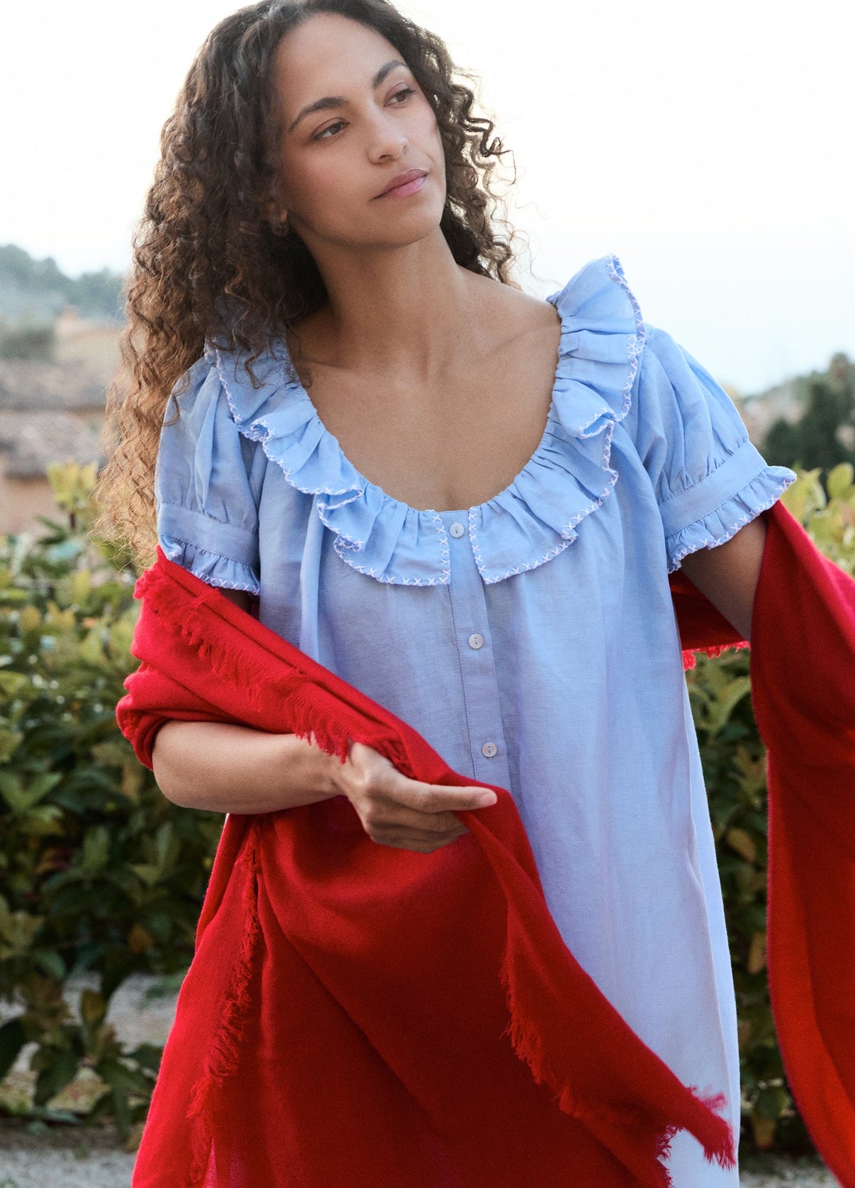 Jenny Linen Nightdress in Powder Blue