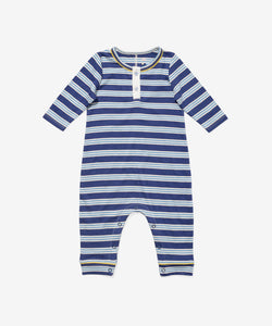 Campbell Romper in Navy Twin Stripe