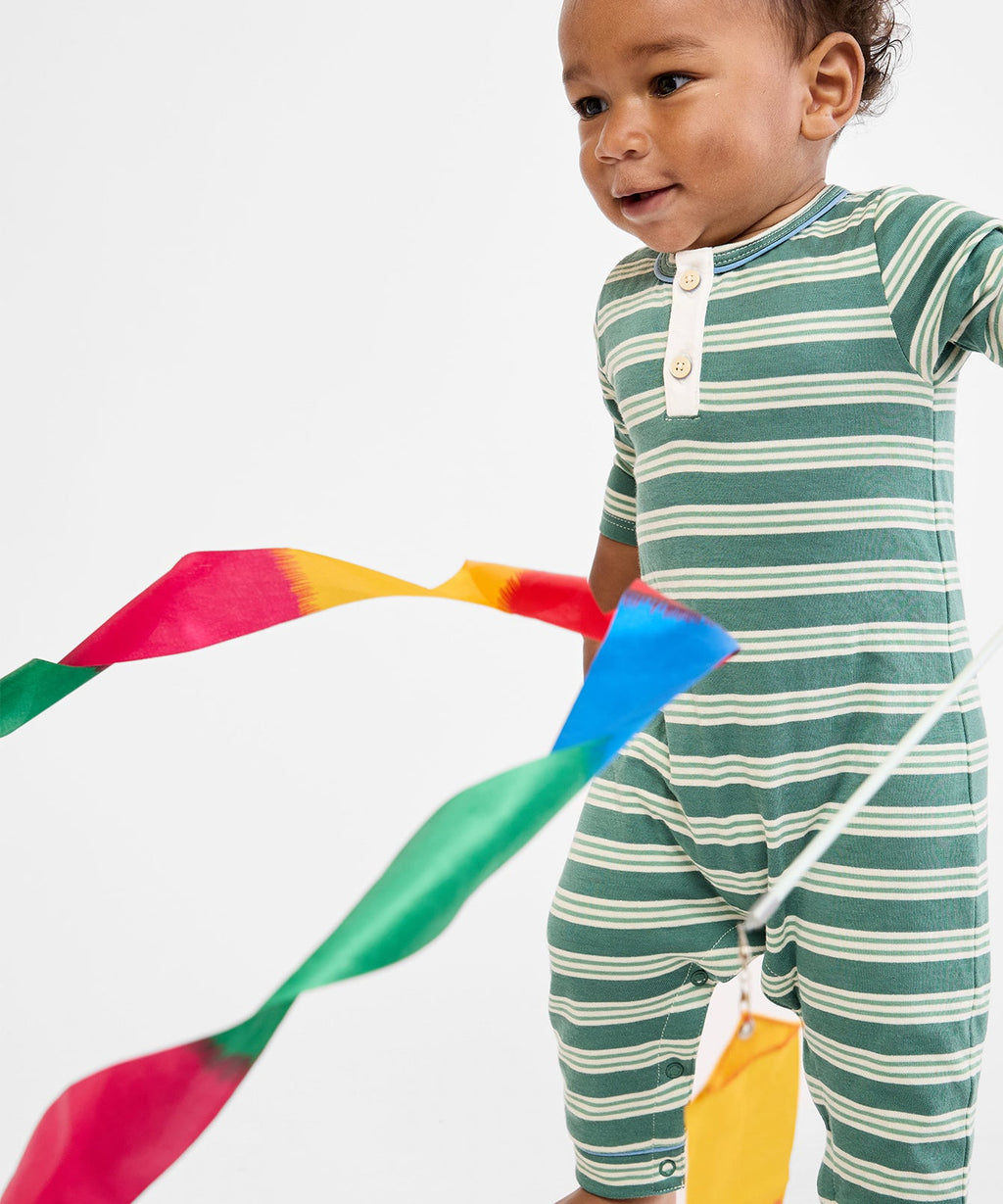 Campbell Romper in Pine Twin Stripe