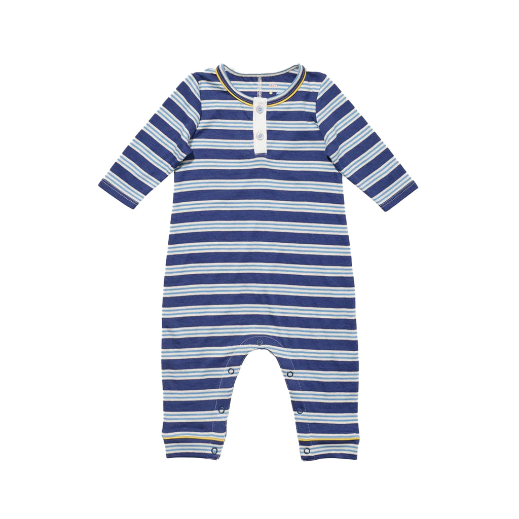 Campbell Romper in Navy Twin Stripe