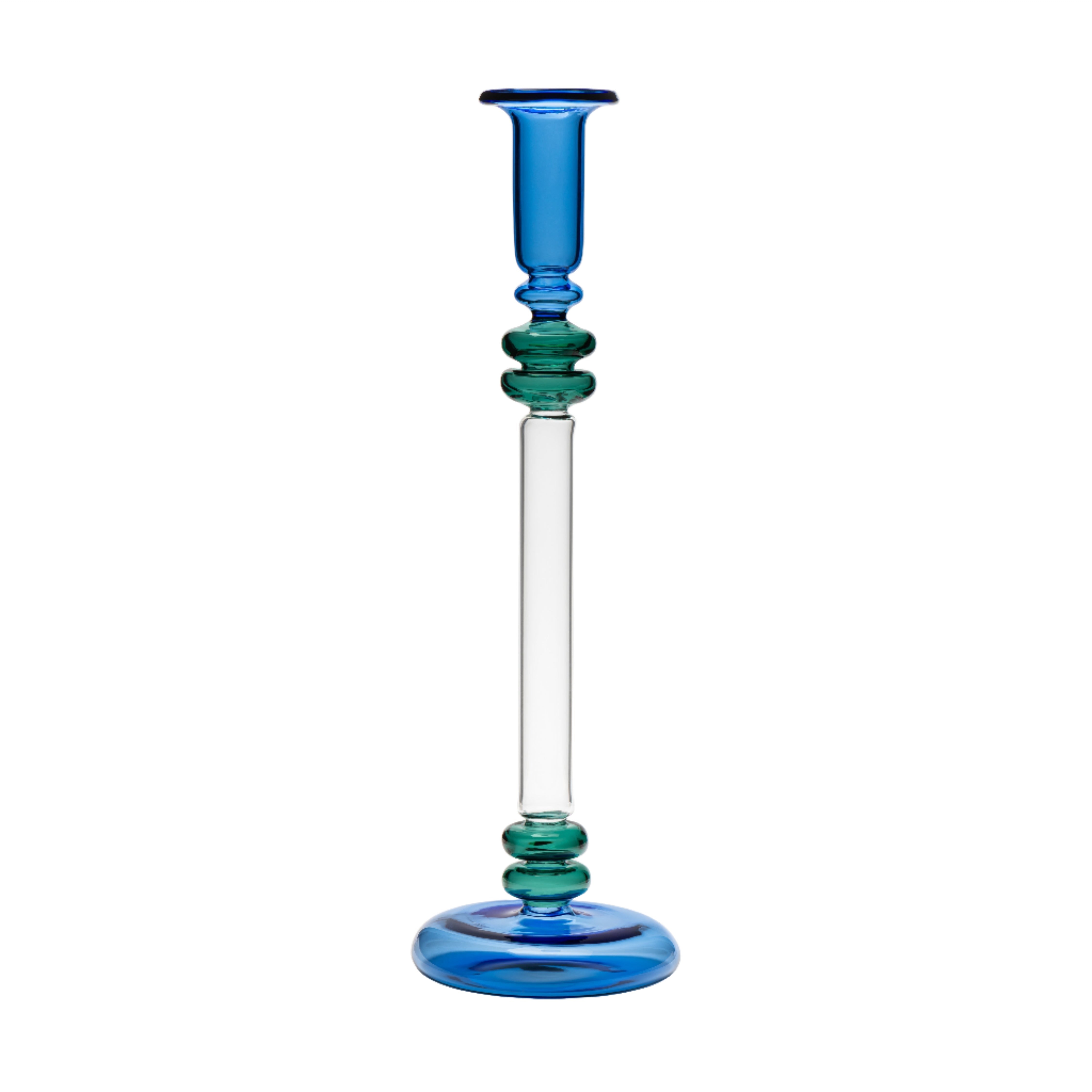 Bugle Glass Candlestick in Blue & Teal