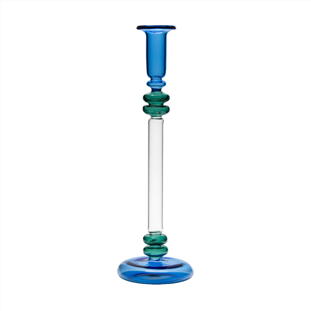 Bugle Glass Candlestick in Blue & Teal