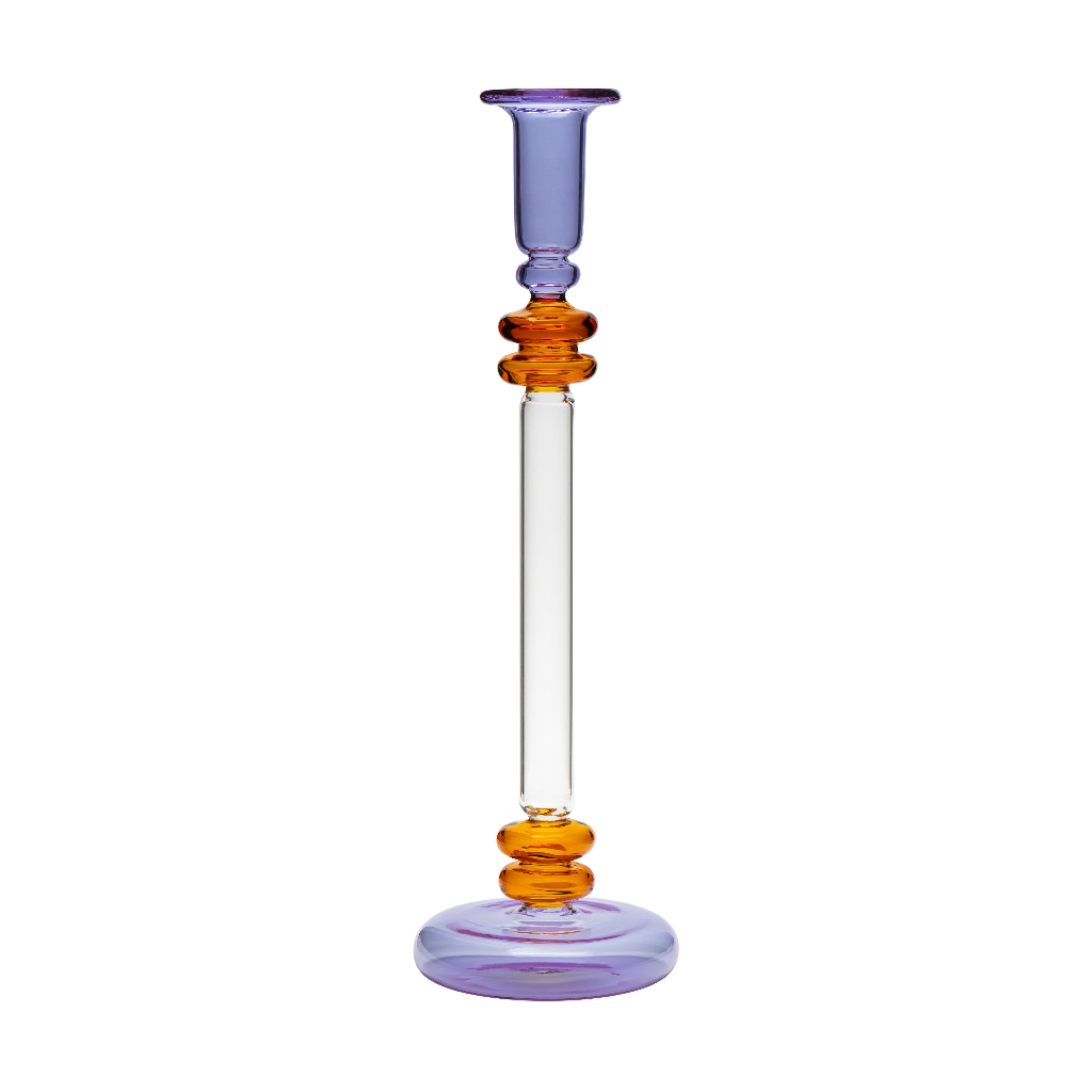 Bugle Glass Candlestick in Purple & Amber