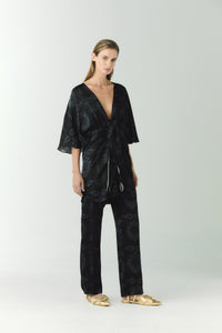 Santo Tomas Silk Jacquard Pants in Black