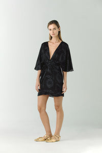 Coco Silk Jacquard Mini Dress in Black