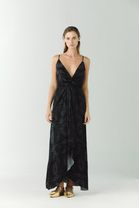 Sabina Silk Jacquard Midi Dress in Black