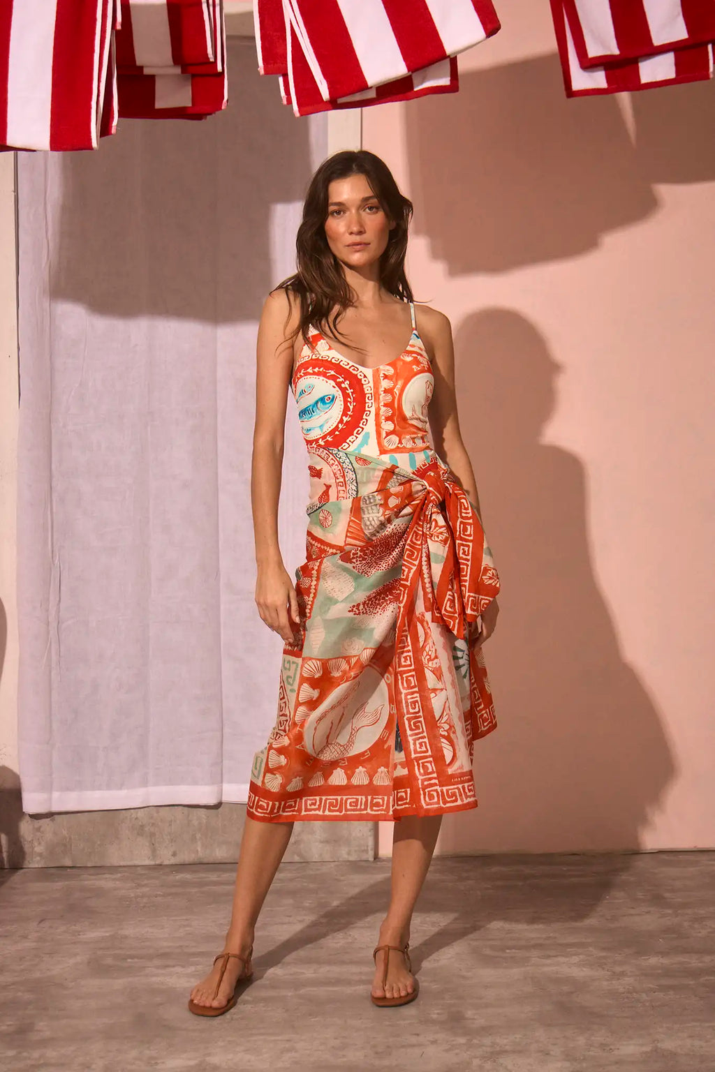 The Capri One Piece paired with the Sarong Cover up in Lost at Sea print.