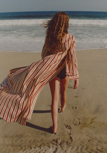 Rafaela Linen Kaftan in Red Stripes