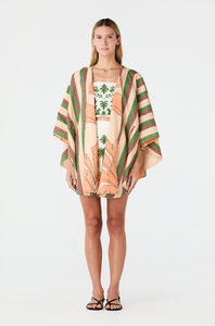 Marimba Embroidered Linen Top in Ivory Green Buganvilias