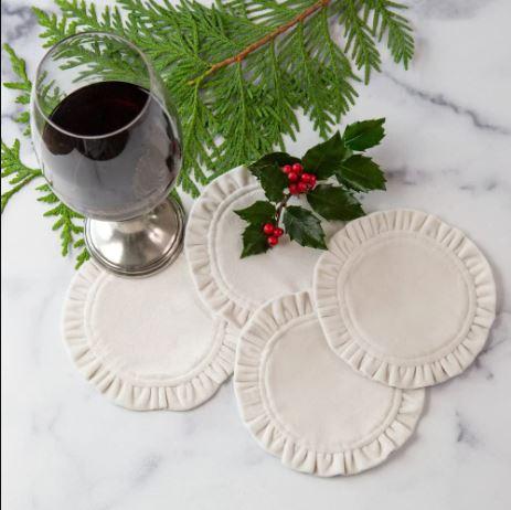 Arte Italica ~ Cocktail Napkin sets ~ Round Ruffle Velvet Cocktail Napkin set Cream, Price $42.00 in Charleston, SC from The Boutique Charleston