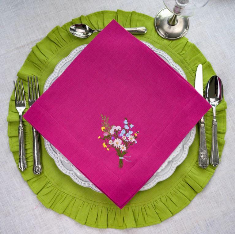 Arte Italica ~ Napkins ~ Wildflower Bouquet, Magenta, Price $26.00 in New Orleans, LA from Friend & Company