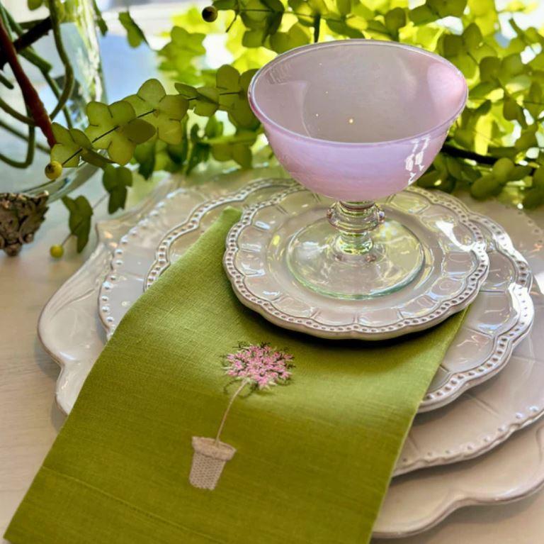 Arte Italica ~ Napkins ~ Pink Topiary Tri-Fold, Citron, Price $28.00 in New Orleans, LA from Friend & Company