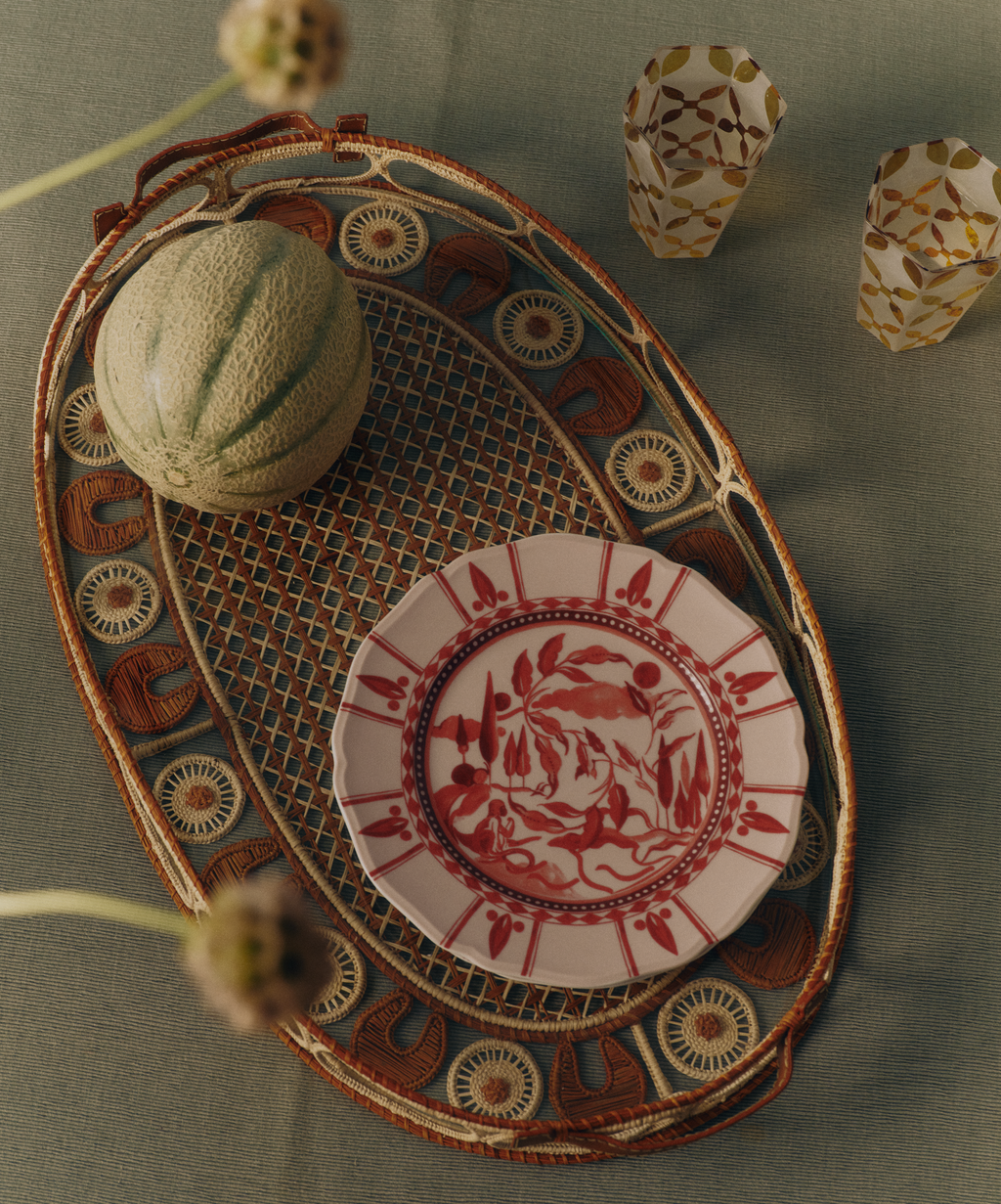 Iraca Palm Leather Tray Large in Paille