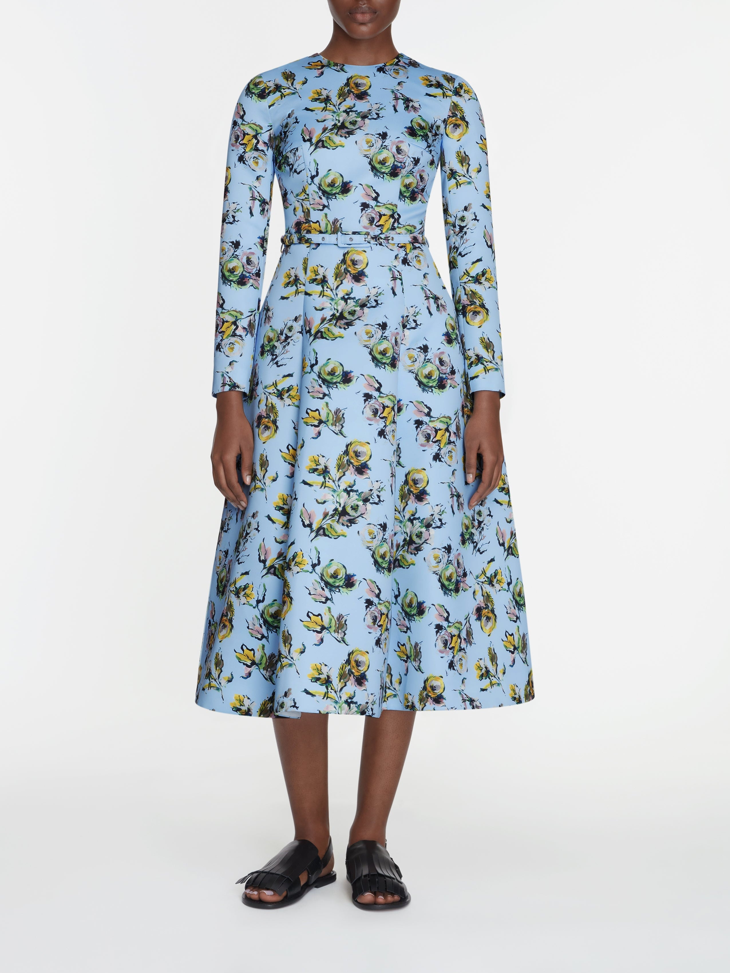 Capucine Dress In Yellow & Green Floral Print Genzianella Model Front Shot | Emilia Wickstead