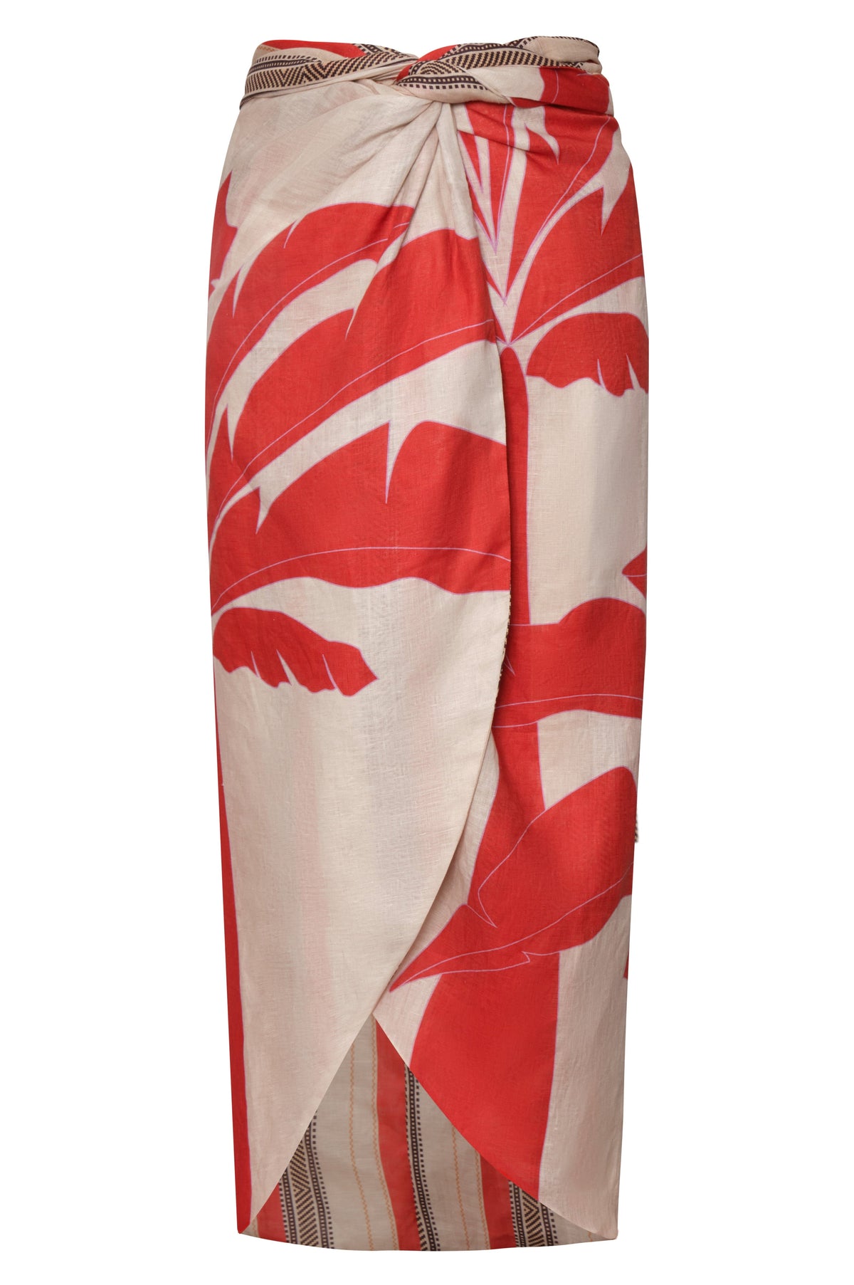 Capurgana Linen Wrap Skirt in Orange Palms