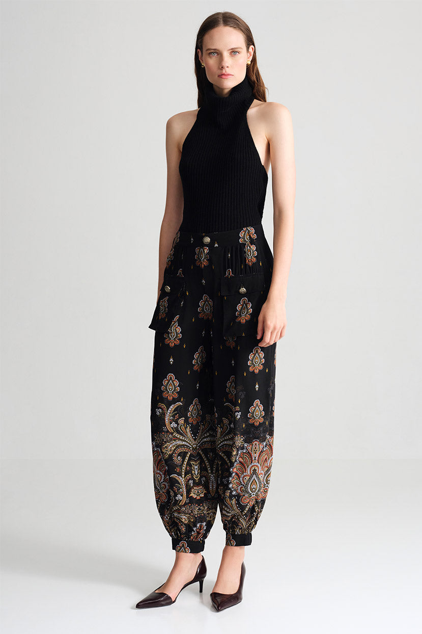 Pietro Pant in Castle Paisley Black