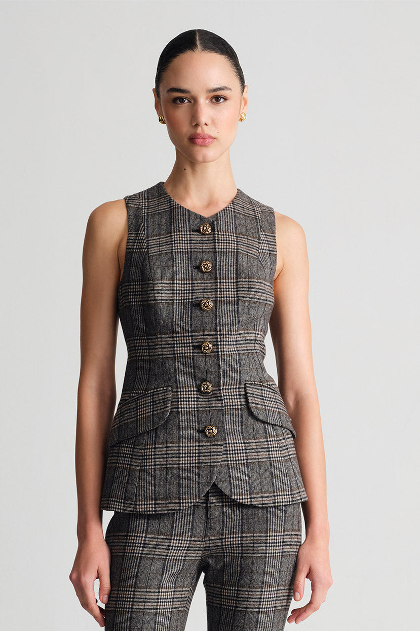 Tess Vest in Keighley Plaid Grey