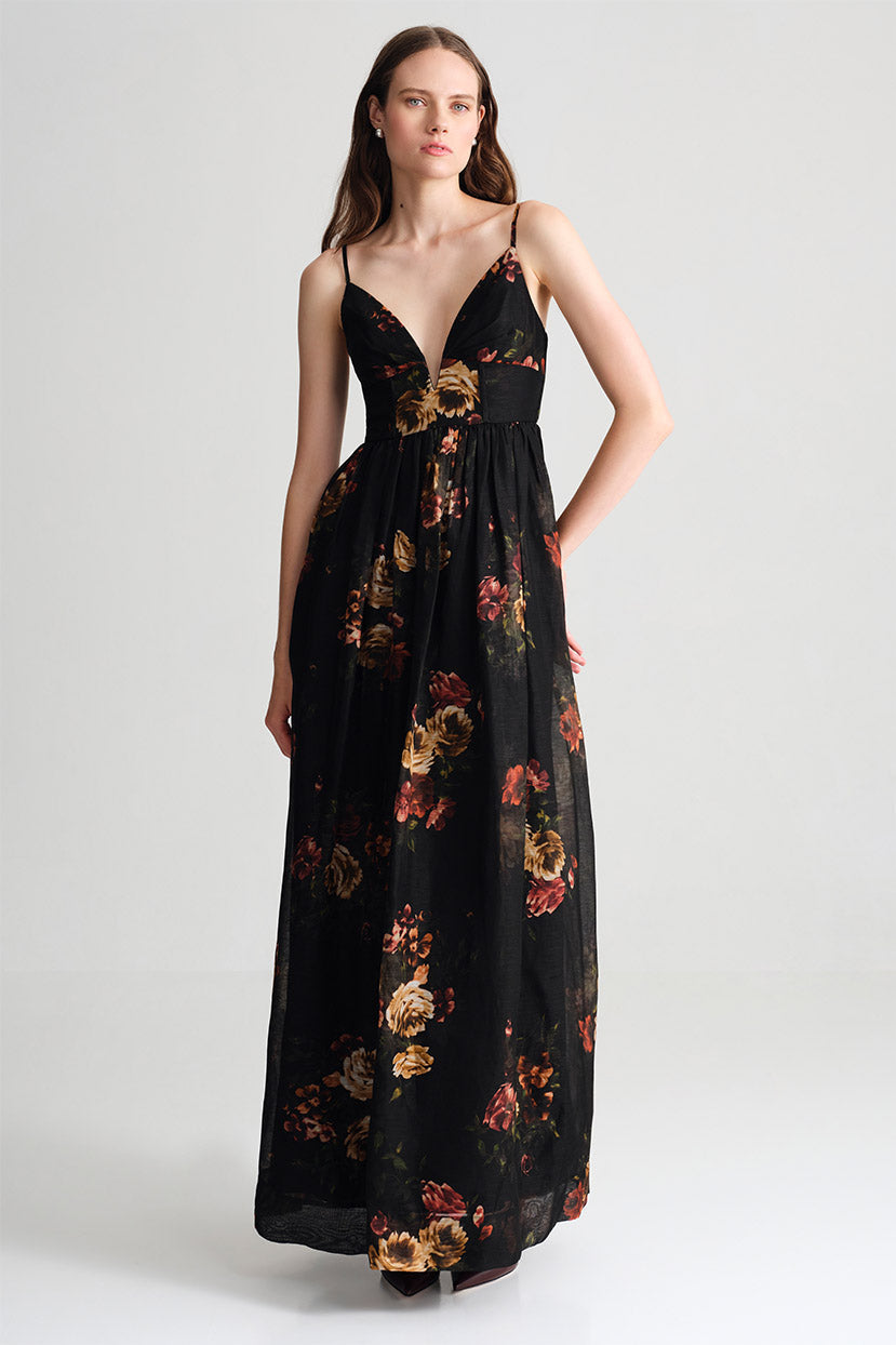 Pero Gown in Ariana Flora Black