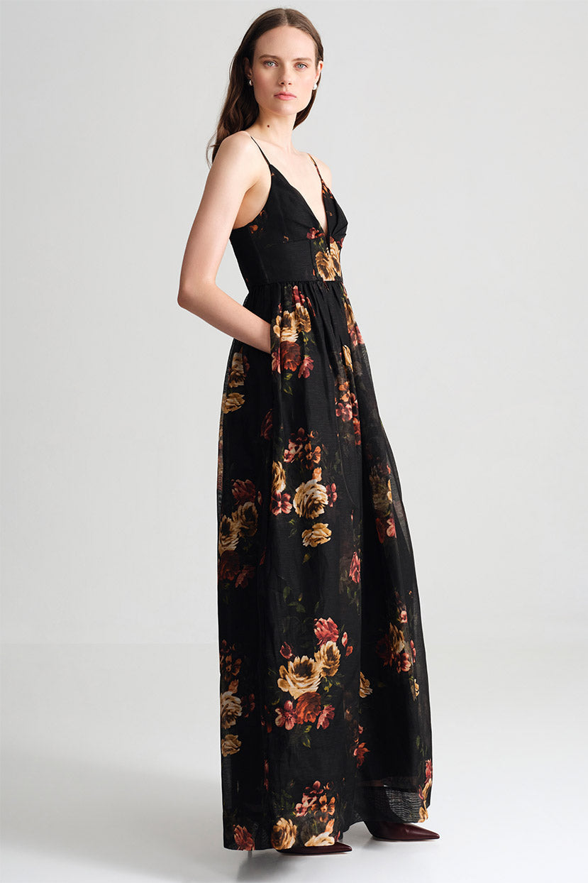 Pero Gown in Ariana Flora Black