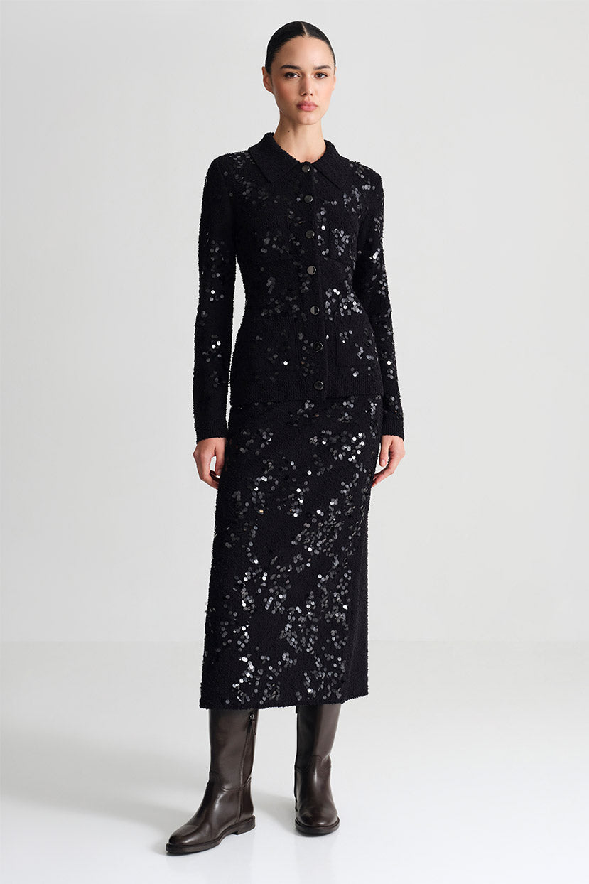 Adelaid Cardigan in Black Sequin Knit