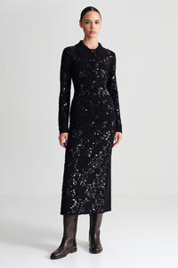 Adelaid Cardigan in Black Sequin Knit