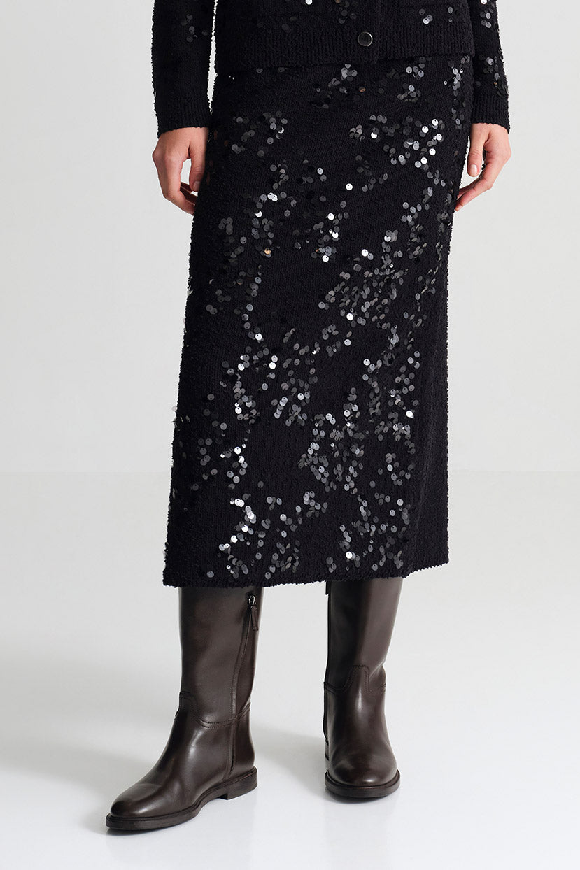 Yuma Sequin Skirt in Black Sequin Knit