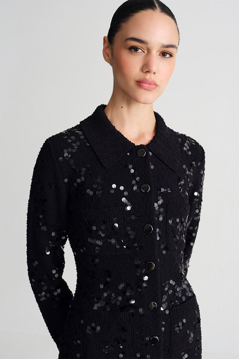 Adelaid Cardigan in Black Sequin Knit