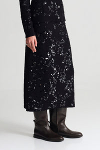 Yuma Sequin Skirt in Black Sequin Knit