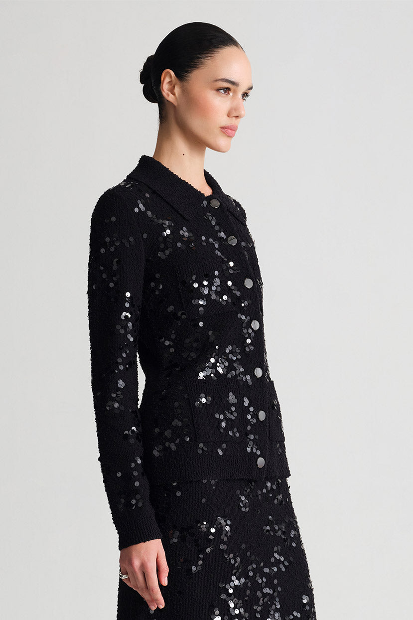 Adelaid Cardigan in Black Sequin Knit