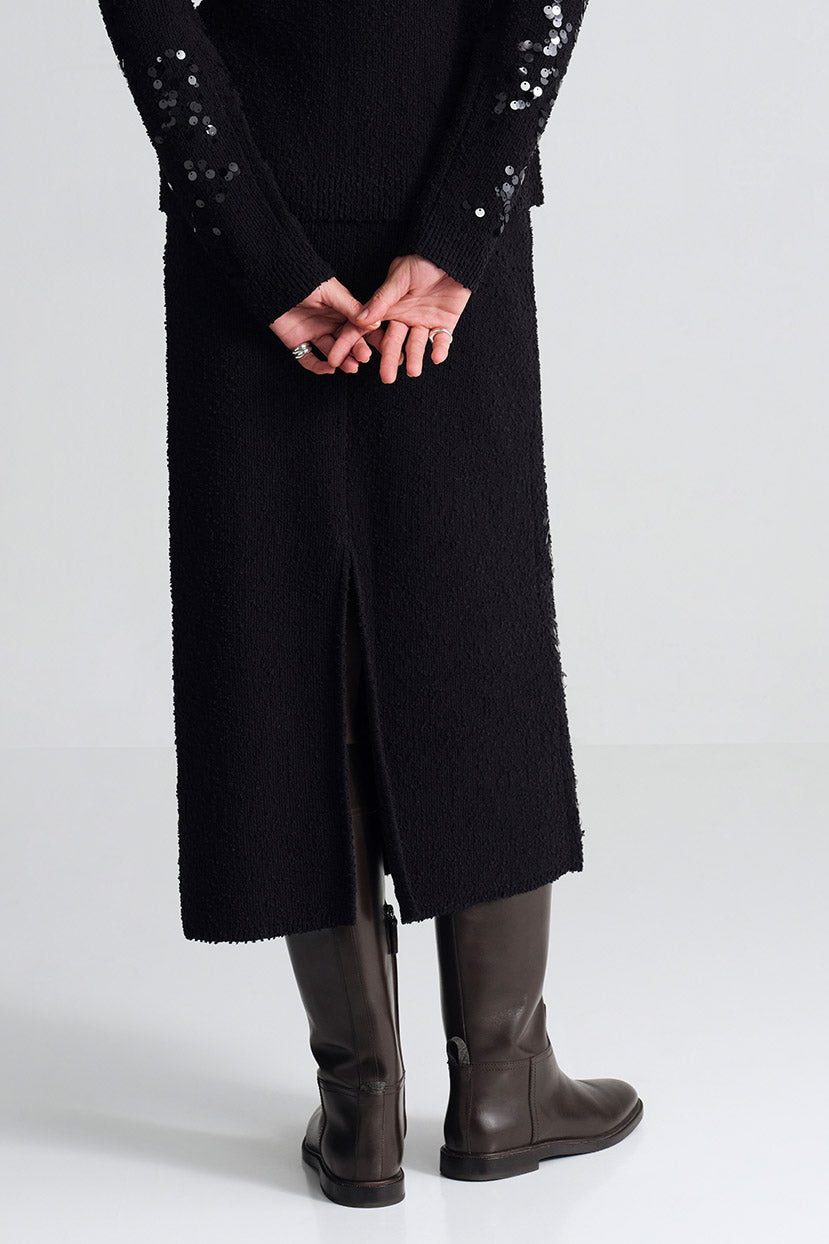 Yuma Sequin Skirt in Black Sequin Knit