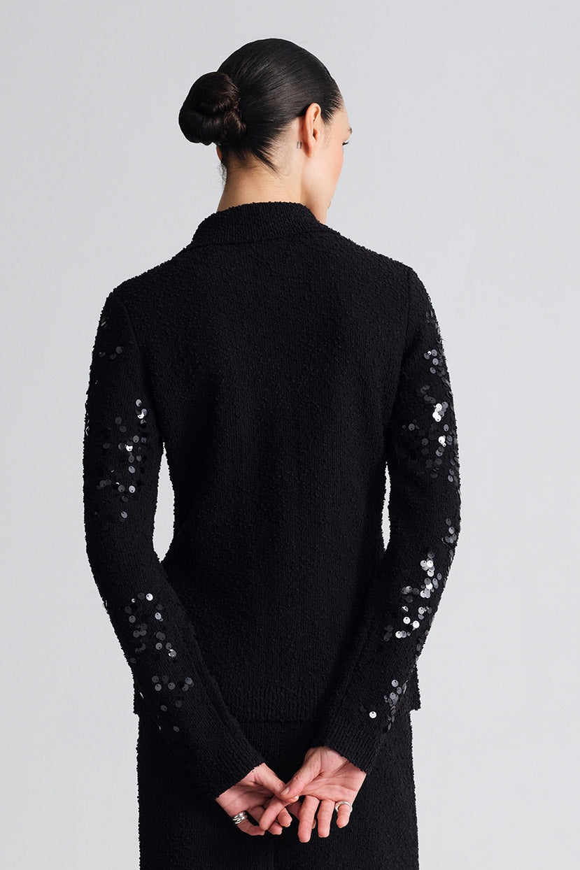 Adelaid Cardigan in Black Sequin Knit
