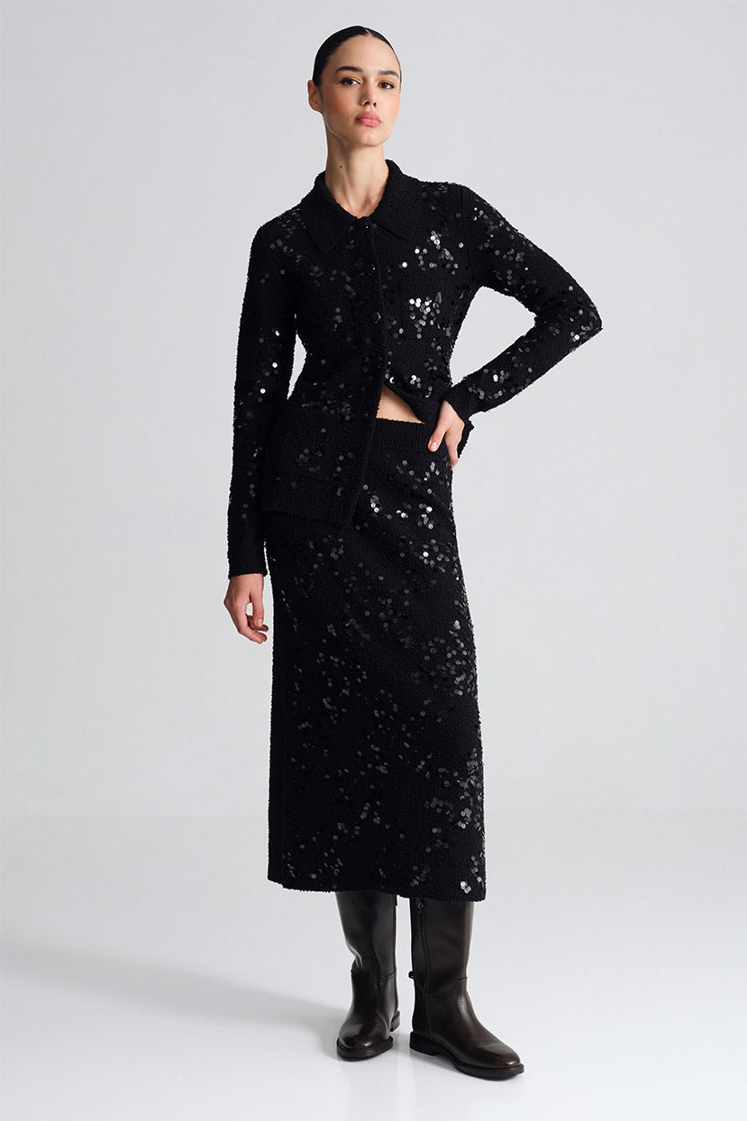Yuma Sequin Skirt in Black Sequin Knit