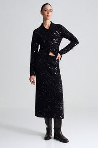 Yuma Sequin Skirt in Black Sequin Knit