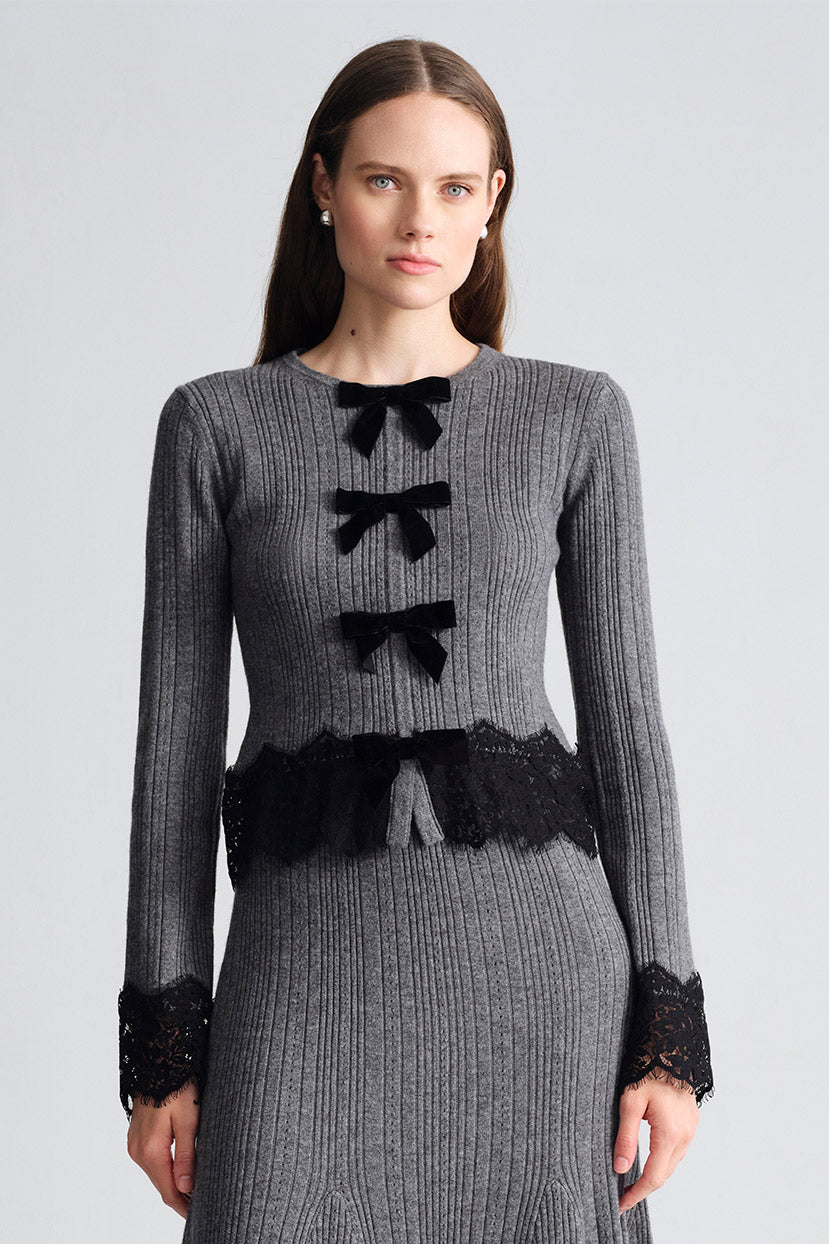 Veda Lace Cardigan in Grey Heather