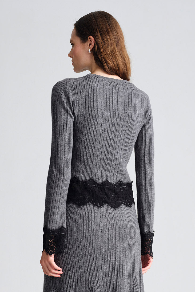 Veda Lace Cardigan in Grey Heather