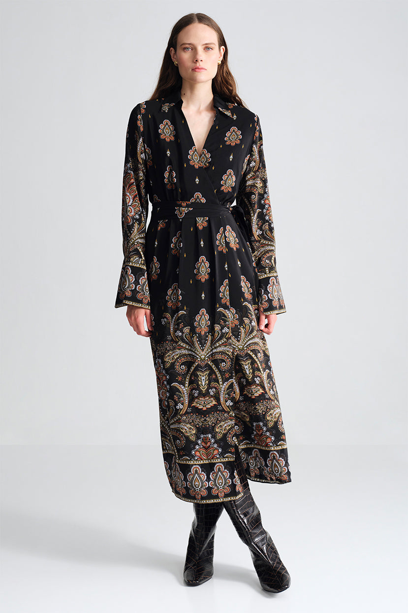 Viv Midi Dress in Castle Paisley Black