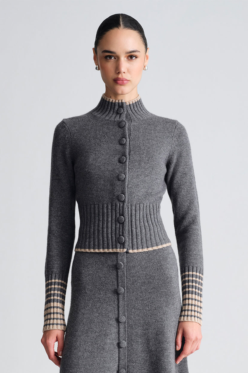 Bowery Button Front Top in Grey Heather