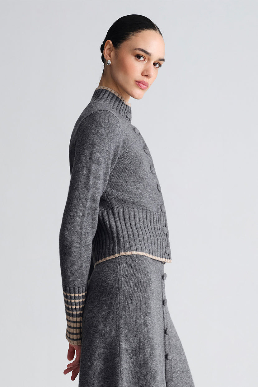 Bowery Button Front Top in Grey Heather